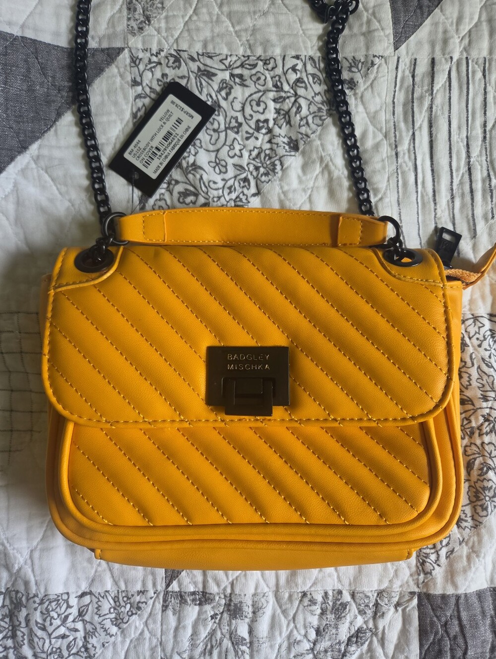 Badgley Mischka Bright Yellow Quilted Crossbody with Chain Strap